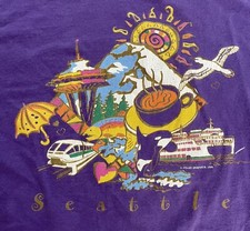 Vintage Seattle WA Shirt Womens Size Large Purple Short Sleeve Anvil USA