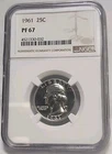 1961 Proof Washington Silver Quarter 25c NGC PF67. RM600