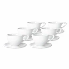 notNeutral LINO 12 oz Porcelain Latte Cups with Saucers | Set of 6
