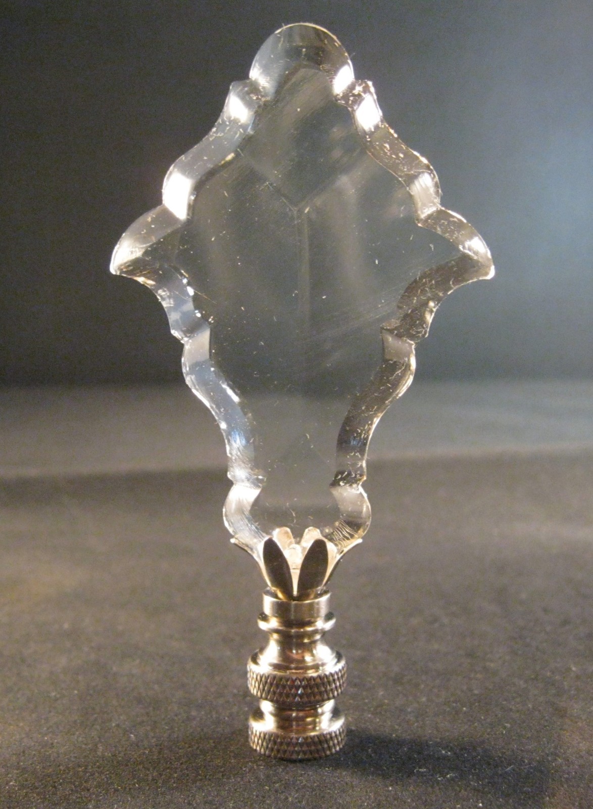 LAMP FINIAL-GLASS FRENCH PENDALOGUE LAMP FINIAL-SATIN NICKEL BASE