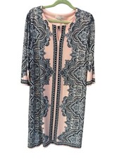 Sandra Barren Woman’s Dress Pink Grey Pattern 3/4 Sleeve Keyhole Neckline XL