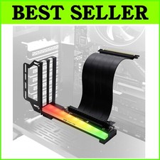 Premium Vertical GPU Holder with ARGB RGB Lighting and PCIe Riser - Black