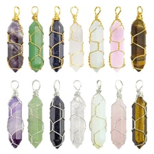 20pcs 7 Chakra Pendant Wire Wrapped Gemstone Natural Stone Crystal Quartz Point