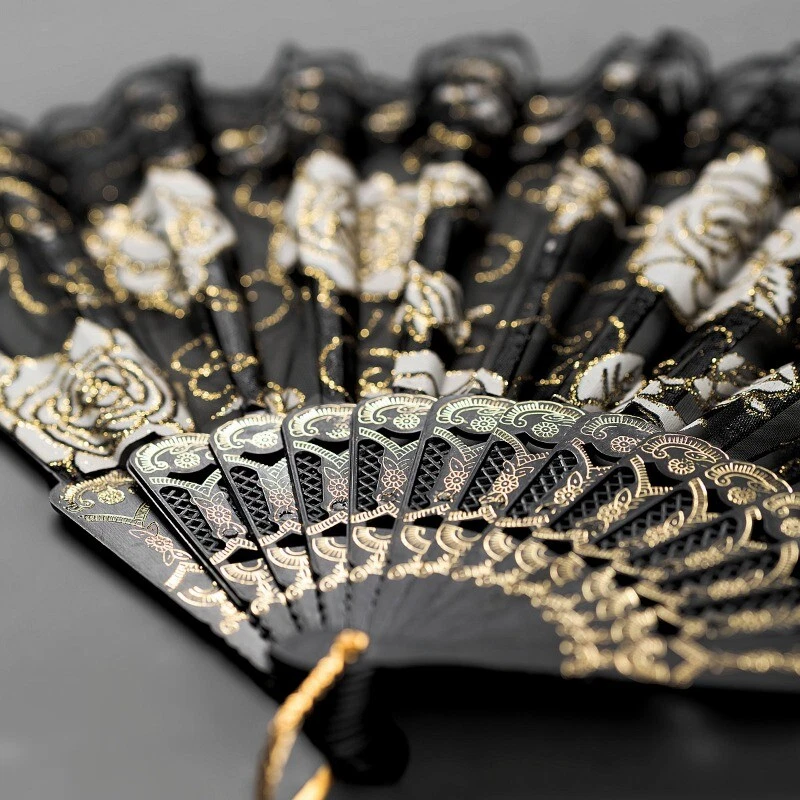 1 PIEZA Abanico de Mano de Encaje Patrón Floral Plegable Punk Gótico Accesorios Decoración Bar Foto 4 de 4