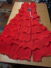 Ieena Mac Duggal Red Tiered Ruffle Empire Waist Chiffon Gown Size 10 398