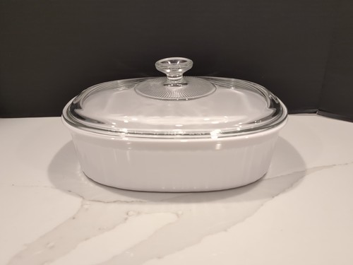 CAZUELA OVALADA acanalada blanca francesa Corning Ware 2,8 litros F-2-B con tapa Pyrex