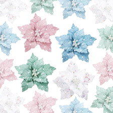 12 Pcs Glitter Pastel Poinsettia Decorations for Christmas Tree and Wreaths