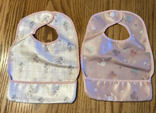 2 Disney MINNIE MOUSE Baby Feeding Bibs - Food Catcher Pockets - Hook Loop