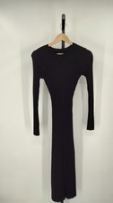 Quince Women Cotton Cashmere Ribbed Long Sleeve Crew Midi Dress Black S