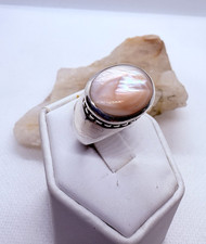 Sterling Silver Pink Mother of Pearl Ring Size 6 SX Thailand 925 Large Oval 6.6g