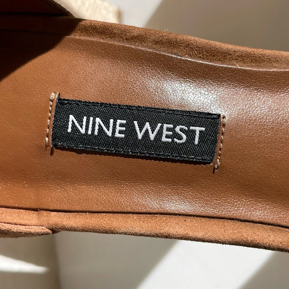 Sandalia de plataforma Nine West para mujer Dempsey cuero marrón gamuza tacón bloque talla 8 Foto 4 de 4