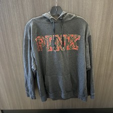 PINK Victoria's Secret Charcoal Gray Pullover Hoodie Sweatshirt Womens SZ XL