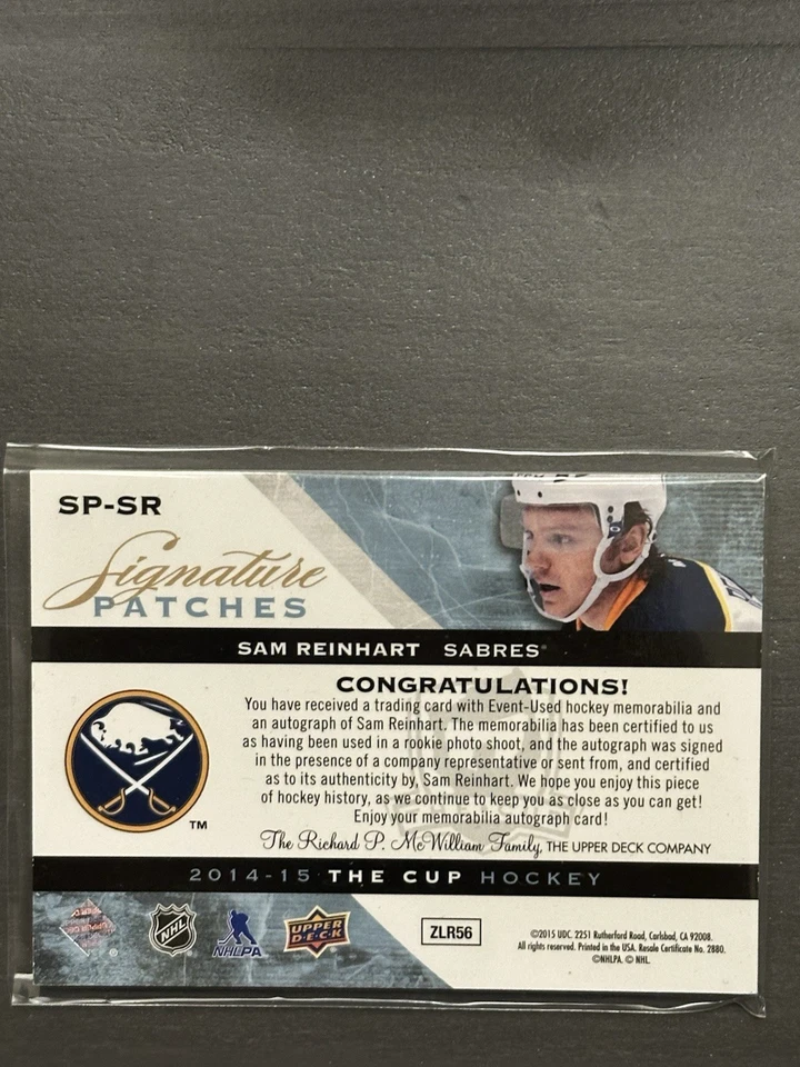 Tarjeta de camiseta firmada por Sam Reinhart 2014-15 cubierta superior "La Copa" #SP-SR novato automática Foto 3 de 3