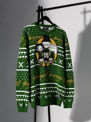 BoxLunch Lord of the Rings Chibi Ugly Christmas Sweater XL Green LOTR Knit