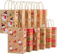 LOKIPA Christmas Kraft Gift Bags,12 Pieces Christmas Paper Goody Treat Candy Ba
