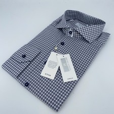 Eton Dress Shirt Mens XL 17 - 43 Slim Fit Signature Twill Blue Plaid Button Up