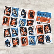 USPS 2025 Baby Wild Animals Forever Stamps Booklet of 20, Wildlife