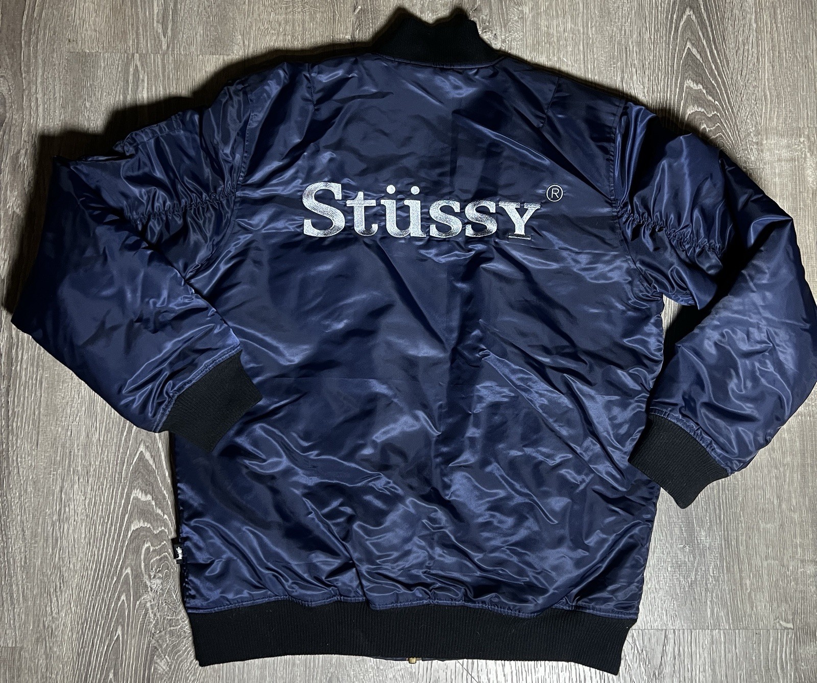 Stussy MA-1 Bomber Navy Blue Jacket Medium - Gem