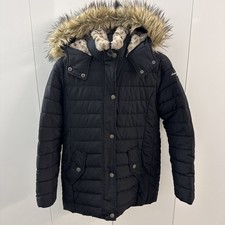 Abercrombie Kids Girl  s 11/12 Black Leopard Lined Puffer Parka Removable Fur