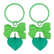 2 Pcs Cute Bow Heart Keychain for Women for Handbag, Lake Green