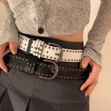 Ceinture Taille Punk Femme En Cuir Synthétique Gothique À Clous Métalliques