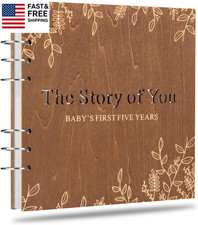 Wooden Keepsake Baby Memory Book Boys  Girls, First 5 Years Baby Book Journal M