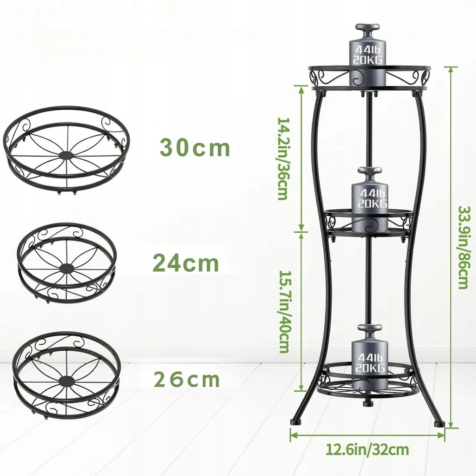 Étagère Plantes Métal Noir 3 Niveaux Support Fleurs Jardin Intérieur 86 cm - Photo 4/4