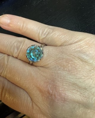 Vintage Sarah Coventry Adjustable Ring Blue AB Crystal Silver Tone Signed