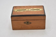 Antique Victorian Oak Money Box with Brass Inlay Velvet Lined