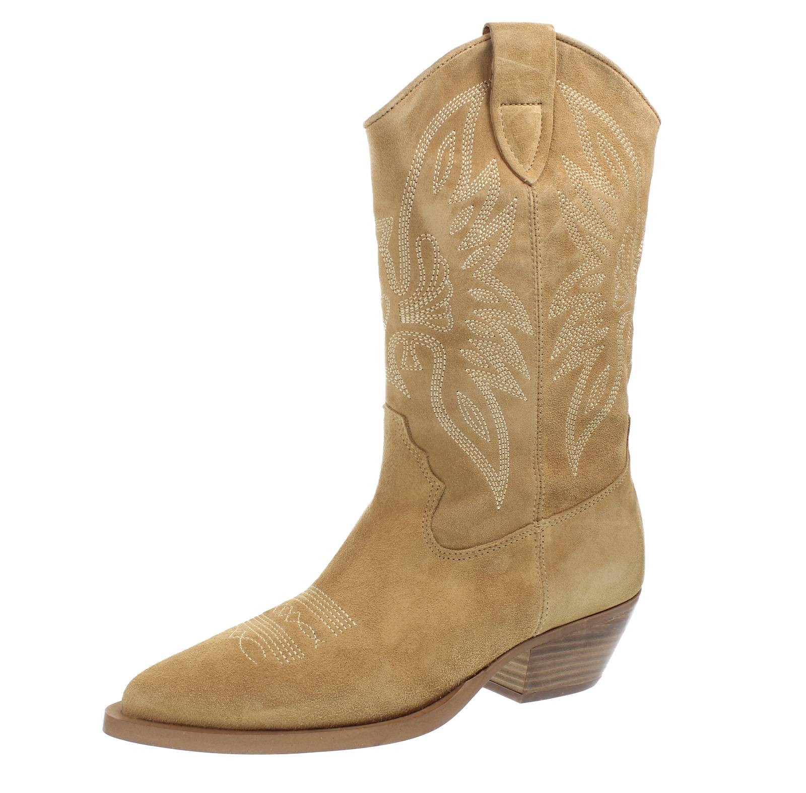 Alpe Texanische Stiefel Leder Beige - Größe 36 Damenschuhe Stiefel