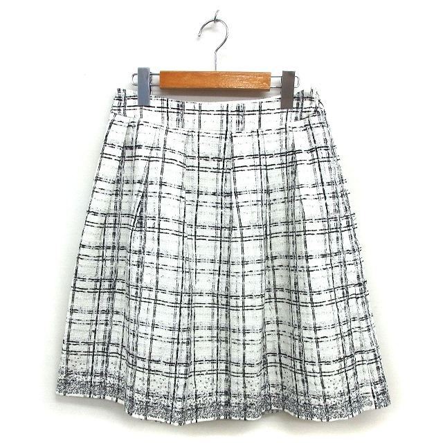 Cotoo Women's White Check Tweed Knee-Length Skirt with Side Zip Size 38