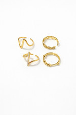 Gold Tone Rings Set of 4 Adjustable Minimalist Stackable Fashion Jewelry for Wom