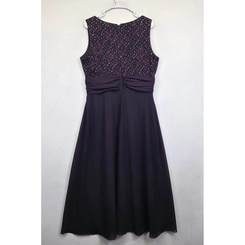 Maxi Vestido Para Mujer Colección R&M 16 Púrpura Floral Lentejuelas Encaje Babydoll Formal Foto 2 de 4