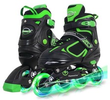 Adjustable Inline Skates for Boys Girls Kids Youth with Light up Wheels, Gree...