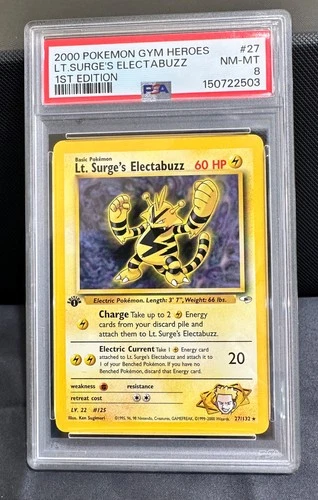 2000 Pokemon GYM HEROES 1st edition LT. SURGE'S ELECTABUZZ #27 PSA 8 NM-MT