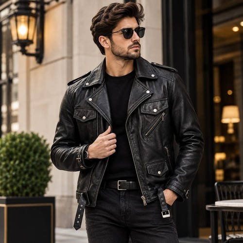 Handmade Black Leather Biker Jacket Men, Genuine Cowhide Motorcycle Jacket,