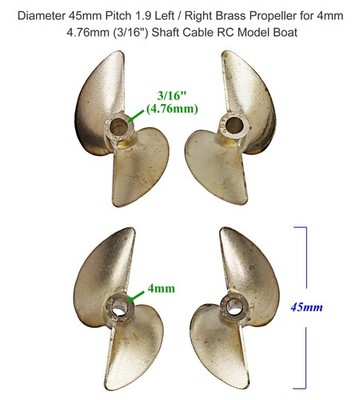4519 D45mm Pitch 1.9 Left Right Brass Propeller for 4m 3/16