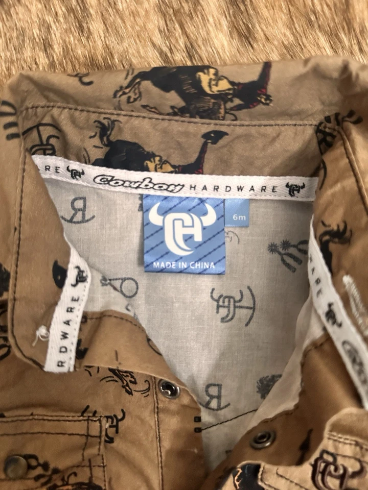 男孩 婴儿 6 个月 连体衣 格子 法兰绒 牛仔五金 西部国家 — 第 3/4 张图片