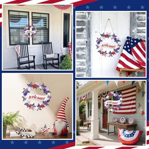 как выглядит 4th of July Door Sign Decor Patriotic Wooden Hanging Sign Independence Day фото