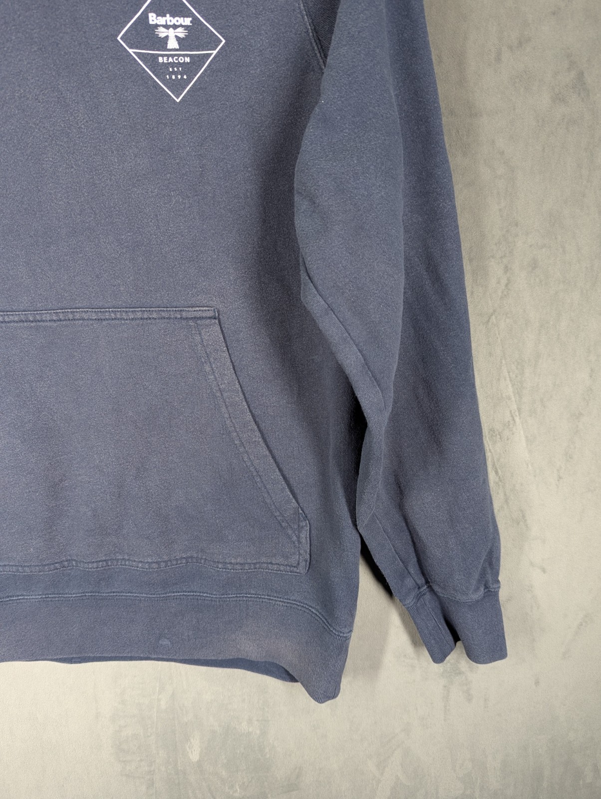 Barbour Beacon Hoodie Size Small Blue Cotton Long Sleeve Logo Fading Used image 4