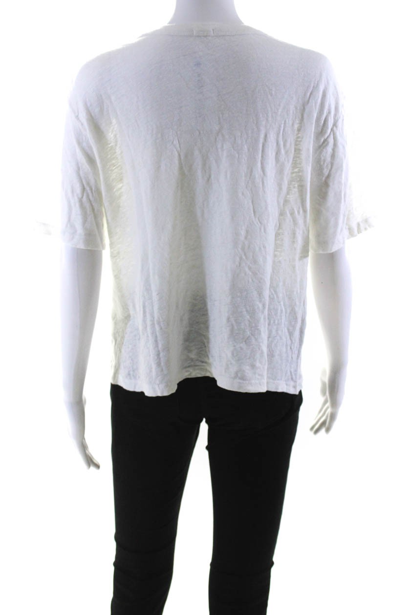 Monrow Womens Venice Short Sleeve Graphic Top Tee Shirt White Linen Size Medium
