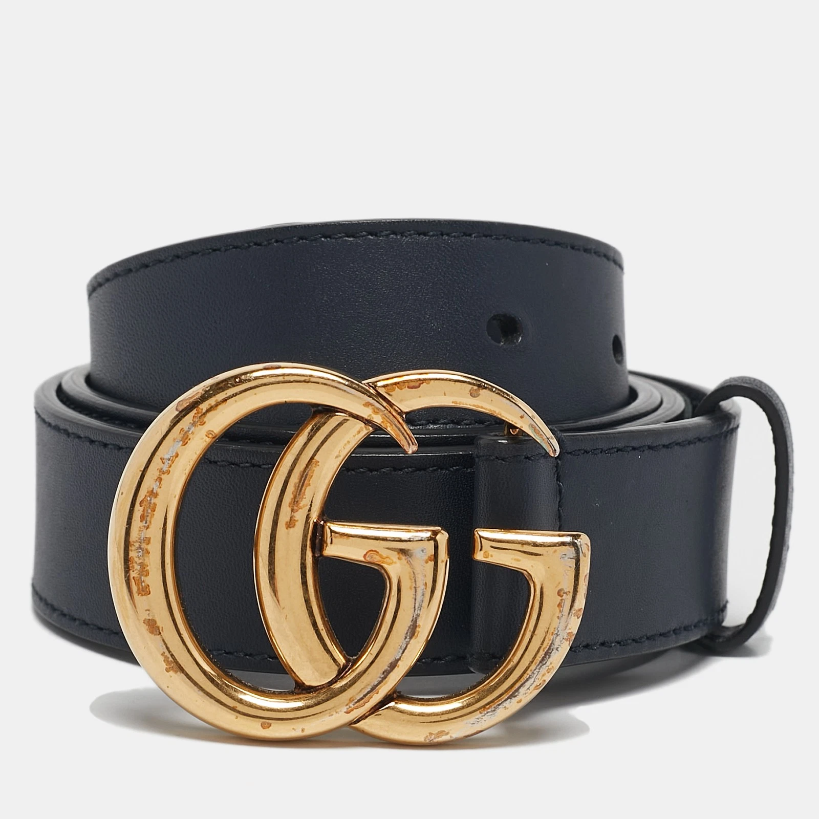 Ceinture Gucci en cuir bleu marine GG Marmont boucle 90 CM