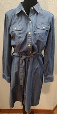 Talbots Denim Blue Jean Shirt Dress Polkadot Belted Button Down Sz 10P F3