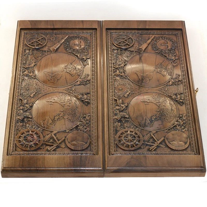 Handmade Wooden Backgammon Set "Atlas" – 21.6 in Carved Board - Image 3 of 4