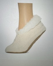 Mixit Women  s Size L/XL Ivory Cable Knit Faux Fur Lined Slip-On Slipper Sock