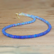 Blue Fire Opal Beaded Necklace, Natural Ethio...