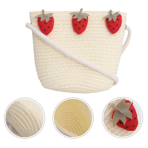 Straw Bucket Bag Girl Child Women's Handmade Woven Crossbody Sling - Picture 3 of 5