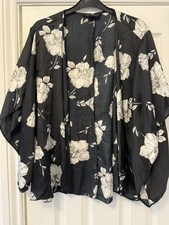 Dorothy Perkins Short Kimono Jacket Black With Cream Flowers Size XL