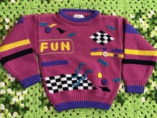 Vtg Kids Classics Fun Sweater Retro Sz Small 4 Pink Multicolor 80s 90s