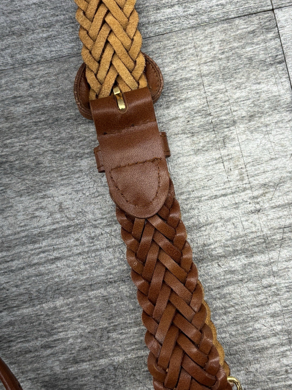 Braided Split Leather Stretch Y-Back Button Down … - image 14